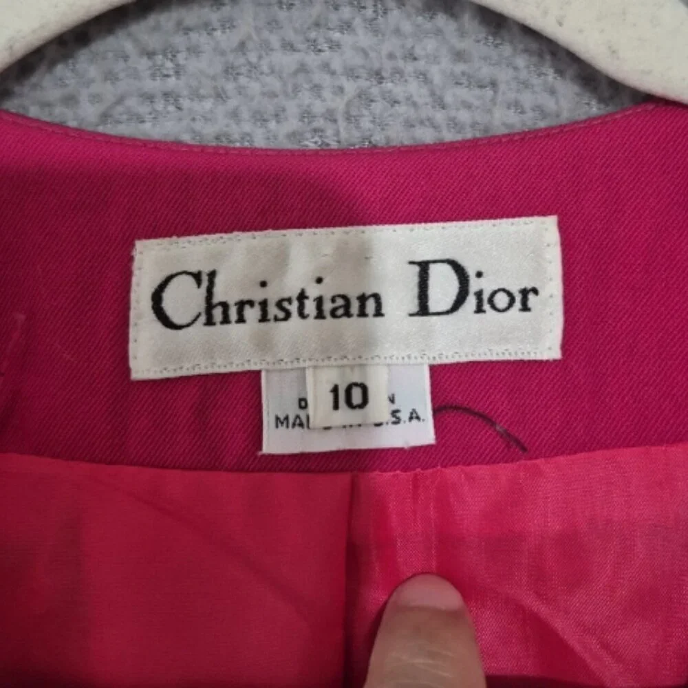 VTG Christian Dior Pink Skirt Suit Blazer Power Suit Gold Button 10 Made In USA